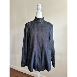 Eileen Fisher Charcoal High-Neck Snap-Front Jean Jacket